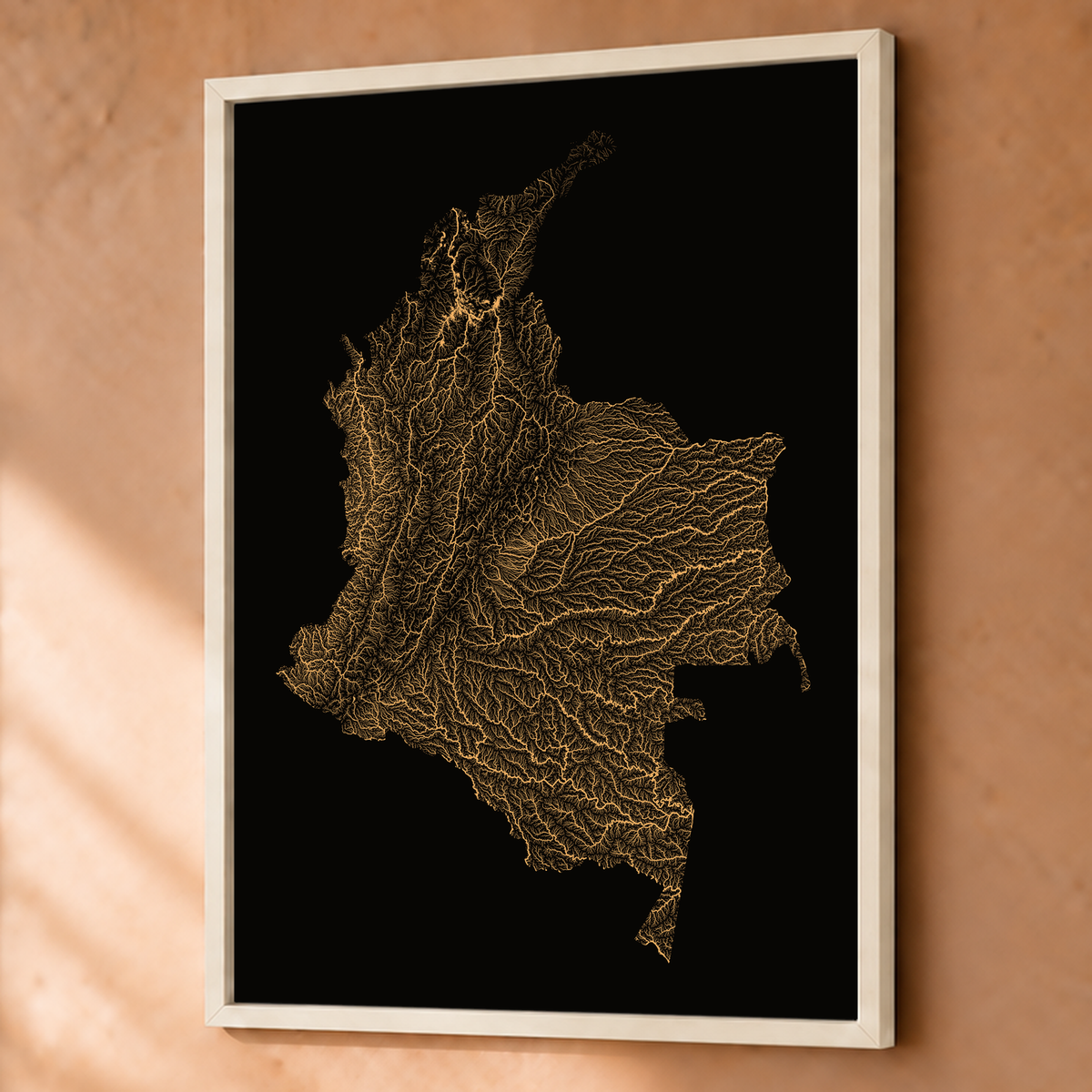 Quadro dos rios da Colômbia — Cobre, Branco · Sem margem — Fine art emoldurado — 3x4