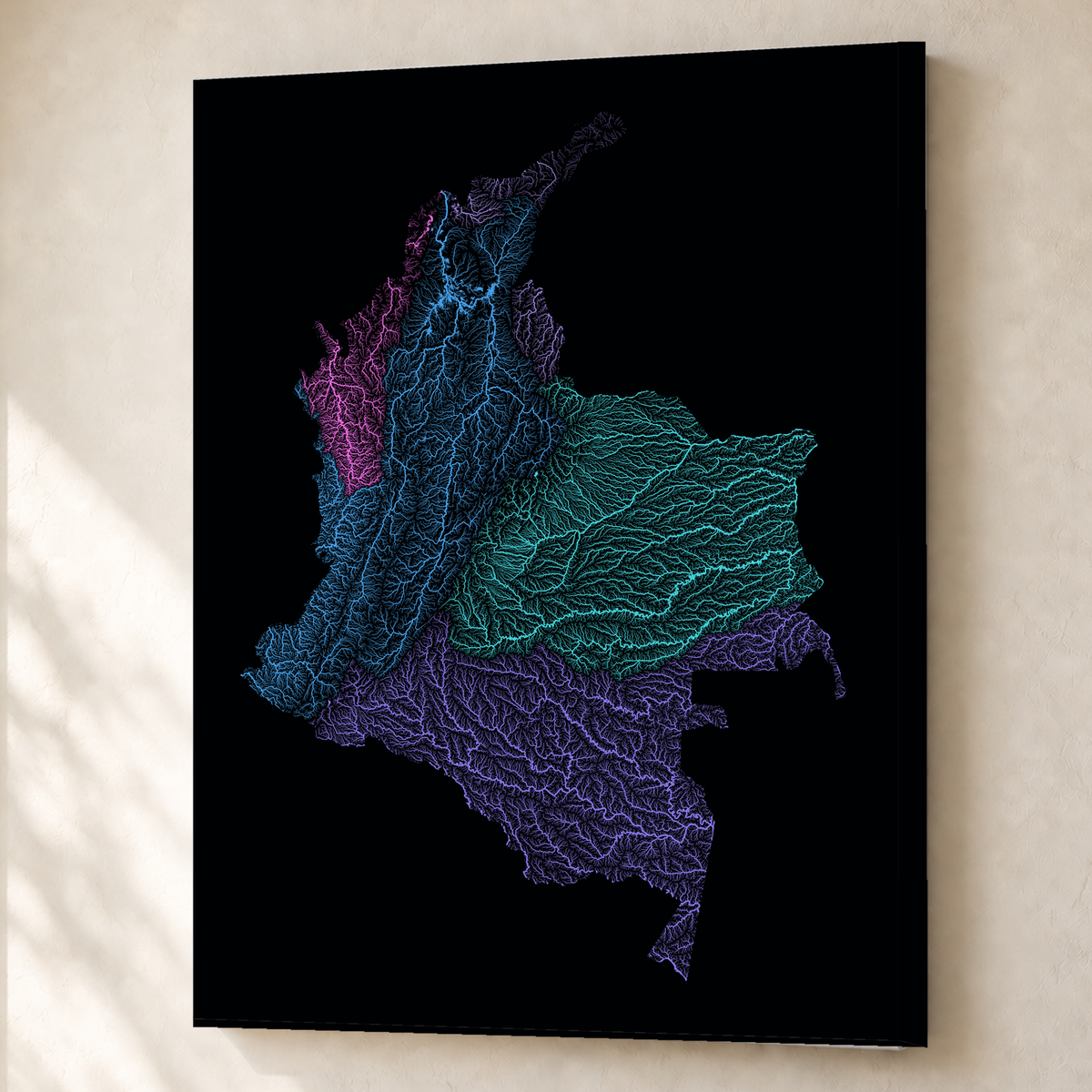 Quadro dos rios da Colômbia — Neon hidrográfico, Sem margem — Canvas — 3x4