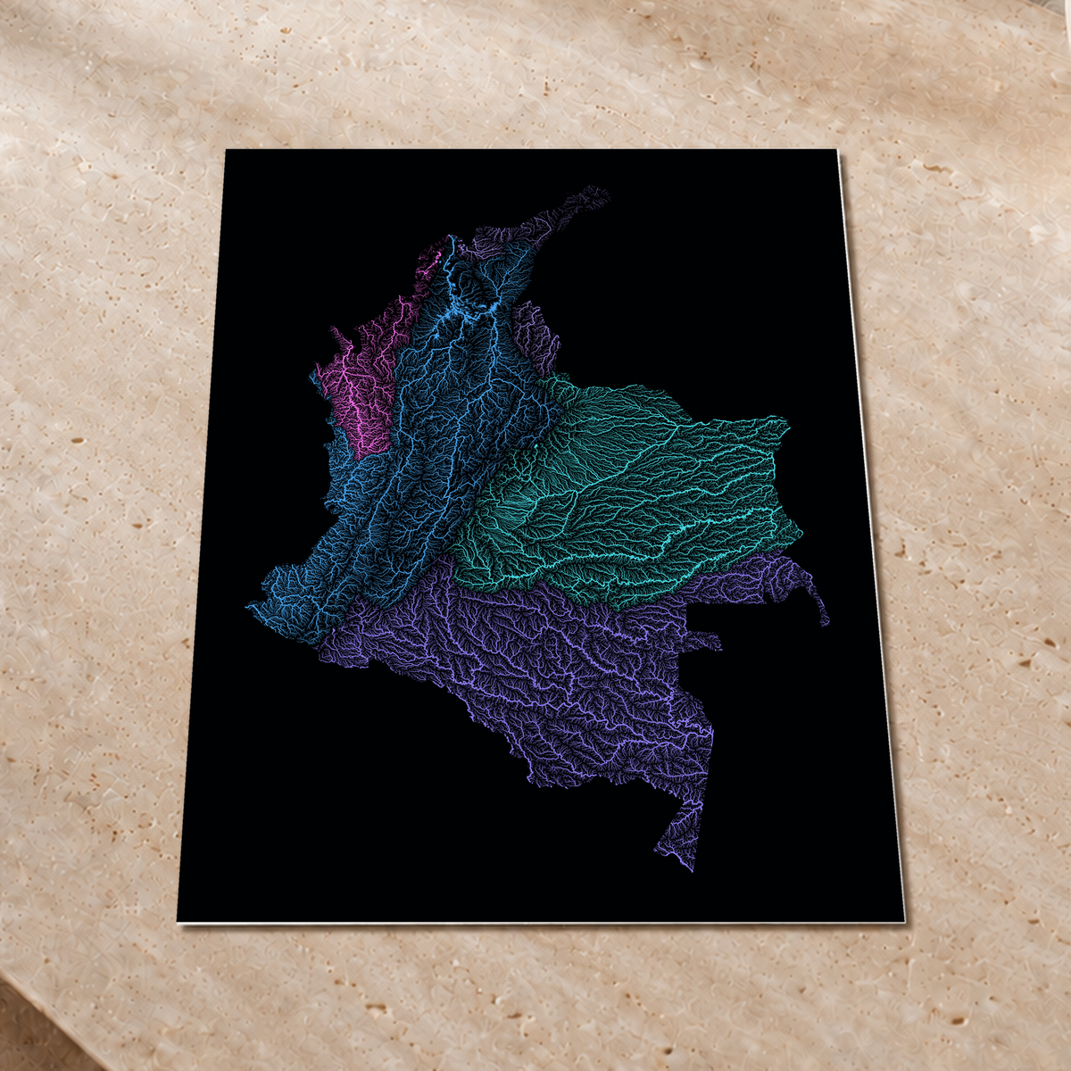 Quadro dos rios da Colômbia — Neon hidrográfico, Sem margem — Fine art print — 3x4