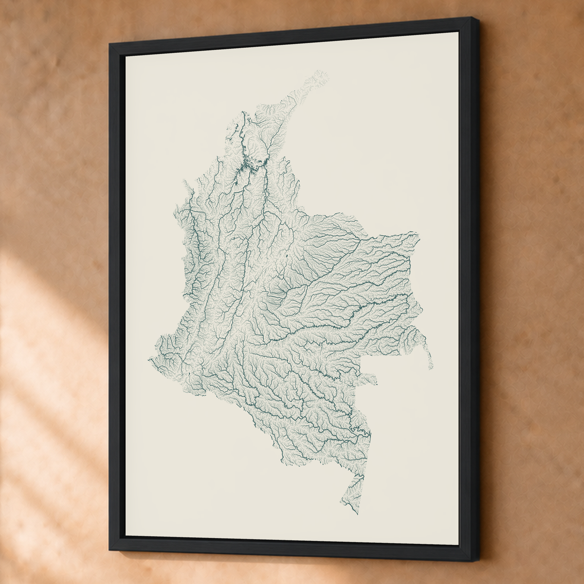 Quadro dos rios da Colômbia — Natural e luminosa, Preto · Sem margem — Fine art emoldurado — 3x4
