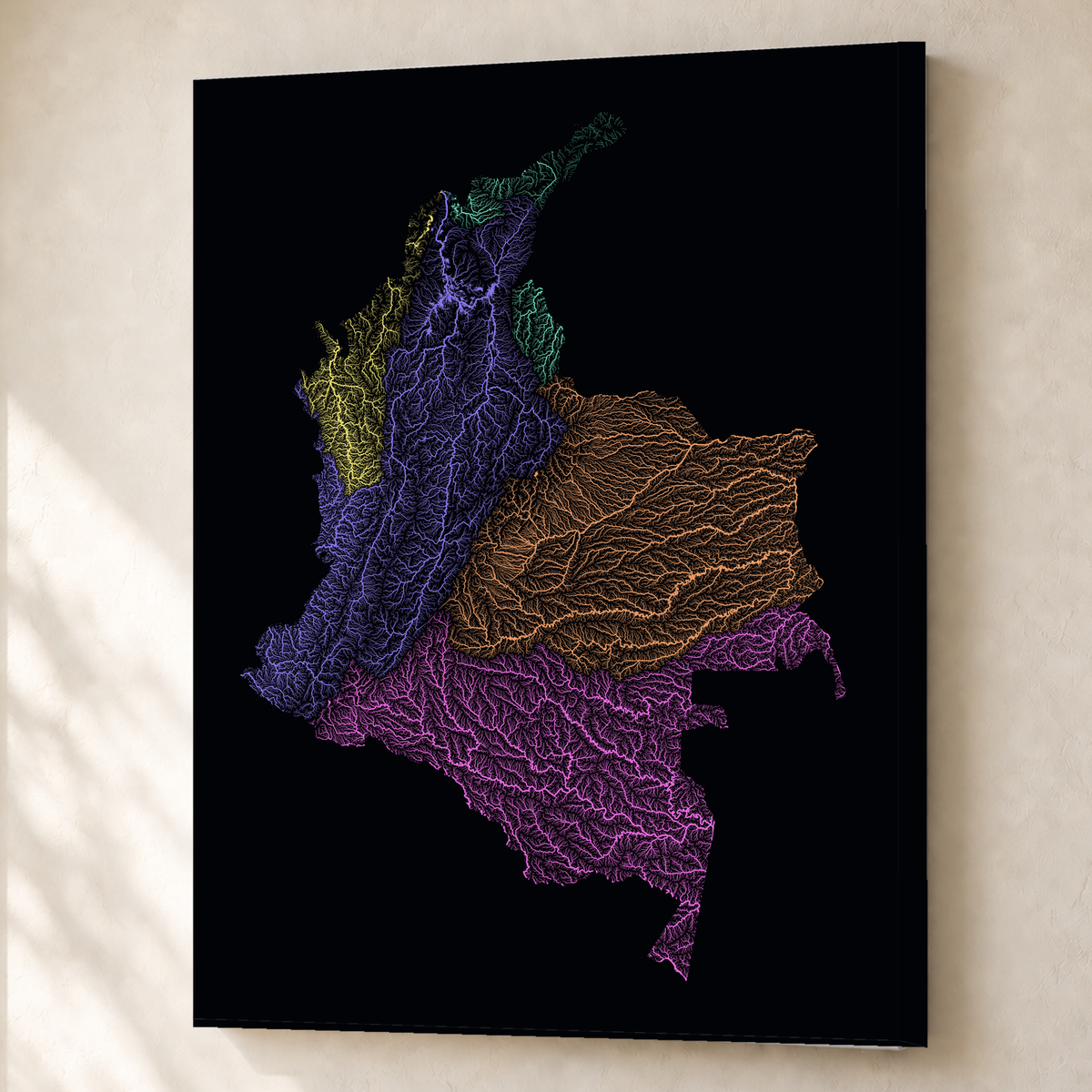 Quadro dos rios da Colômbia — Neon por território, Sem margem — Canvas — 3x4