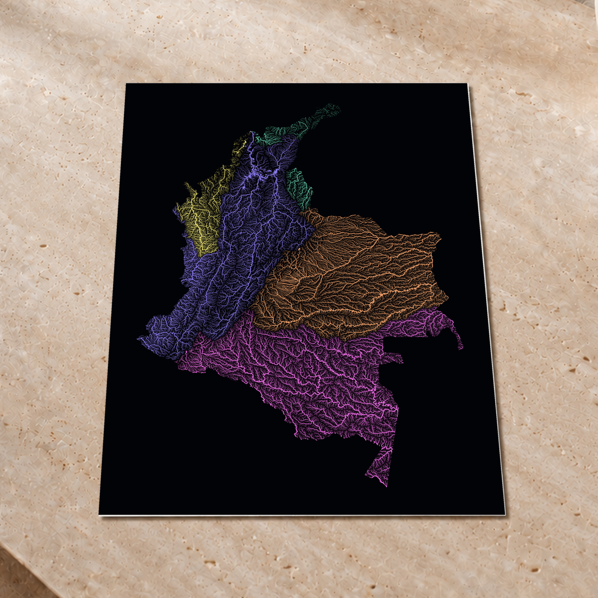 Quadro dos rios da Colômbia — Neon por território, Sem margem — Fine art print — 3x4