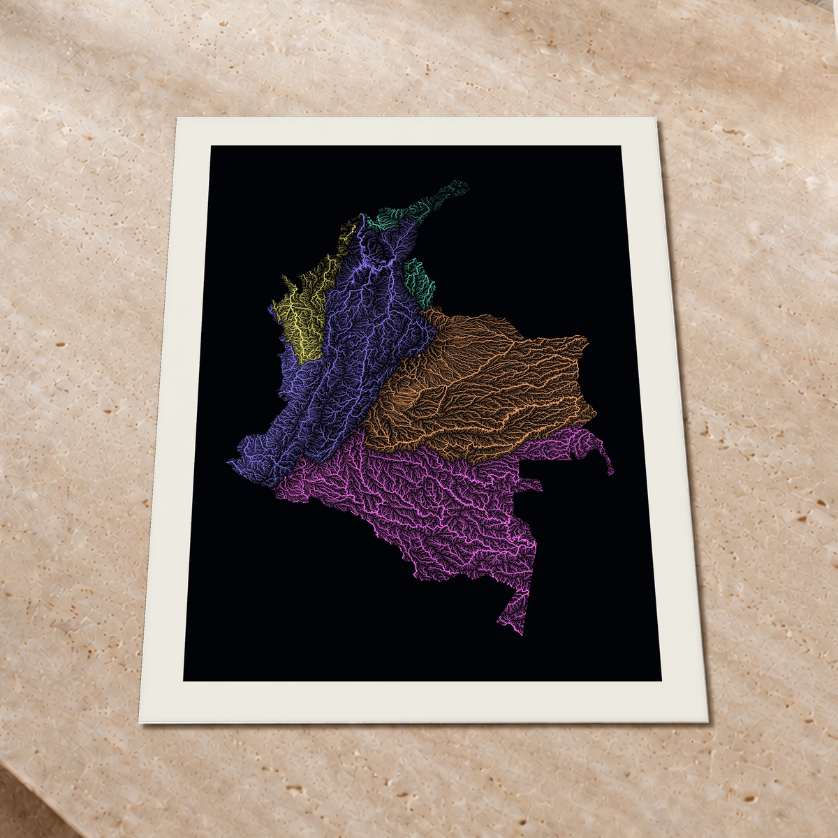 Quadro dos rios da Colômbia — Neon por território, Margem branca — Fine art print — 3x4