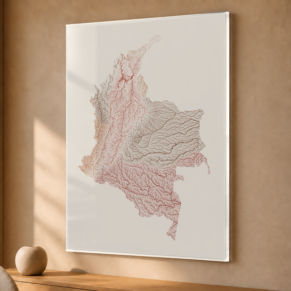 Quadro dos rios da Colômbia — Terracota e areia, Sem margem — Acrílico — 3x4