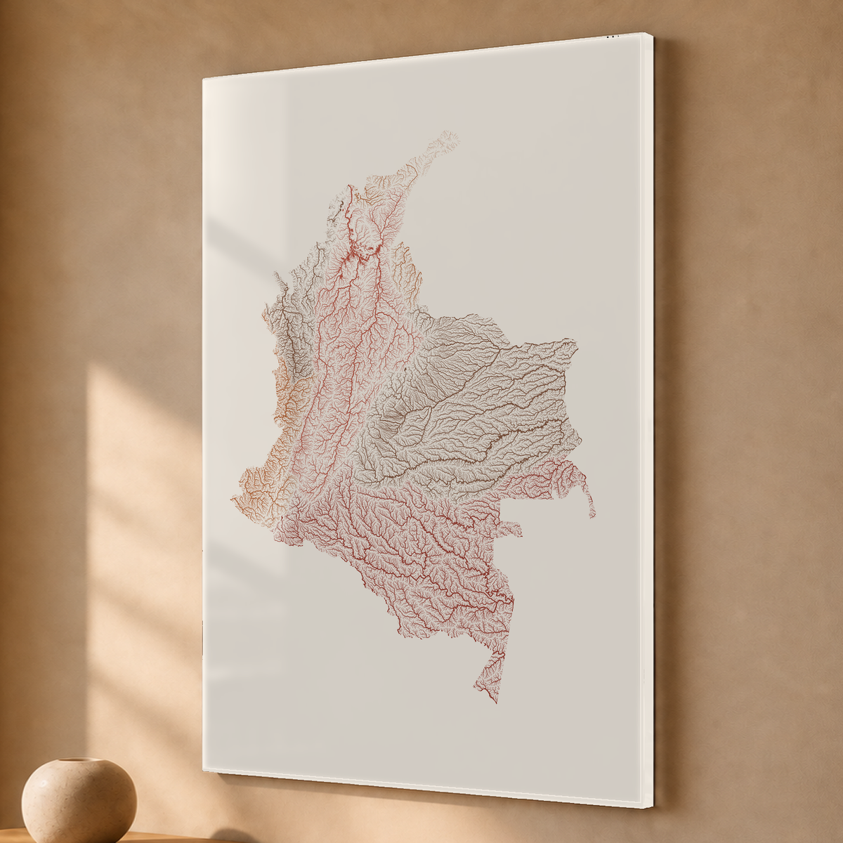Quadro dos rios da Colômbia — Terracota e areia, Sem margem — Acrílico — 2x3