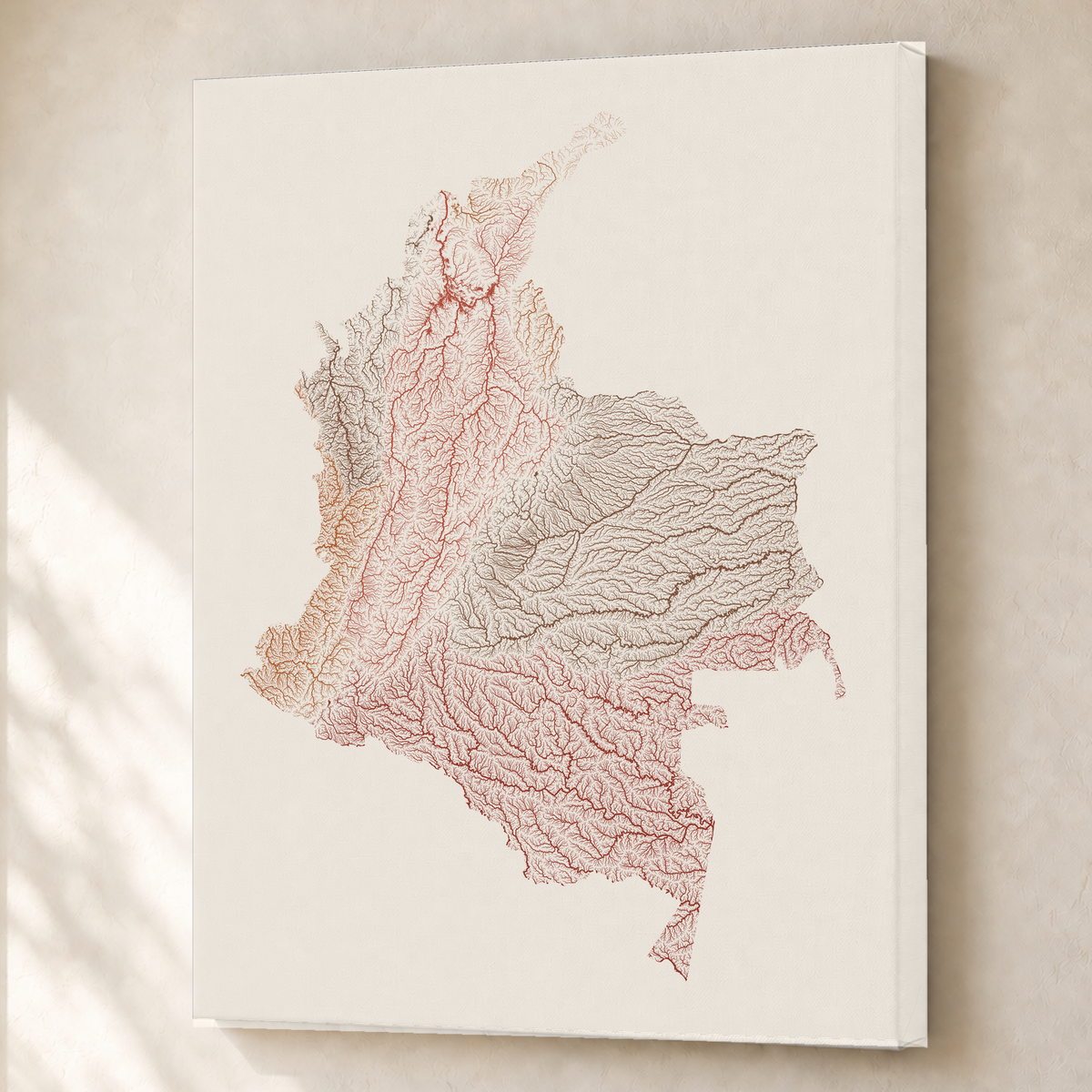 Quadro dos rios da Colômbia — Terracota e areia, Sem margem — Canvas — 3x4