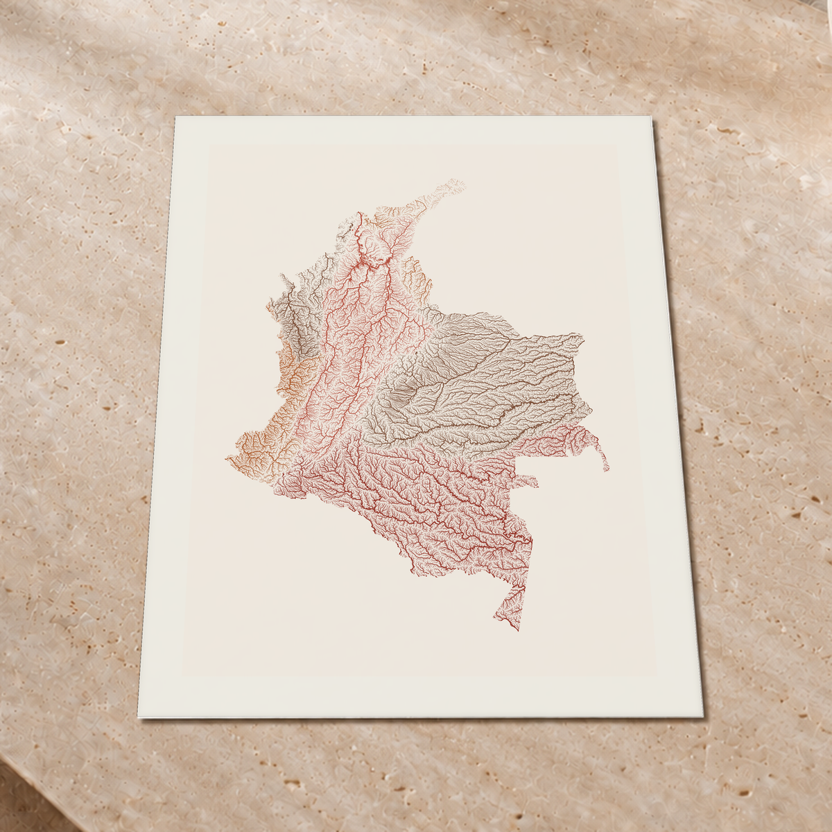 Quadro dos rios da Colômbia — Terracota e areia, Margem branca — Fine art print — 3x4