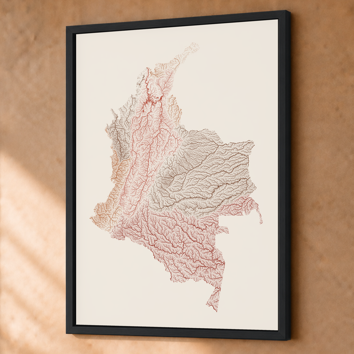 Quadro dos rios da Colômbia — Terracota e areia, Preto · Sem margem — Fine art emoldurado — 3x4