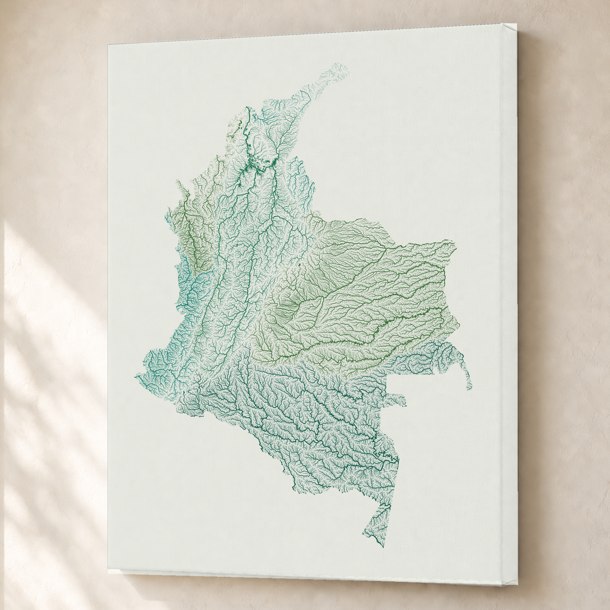 Quadro dos rios da Colômbia — Verde jade e porcelana, Sem margem — Canvas — 3x4