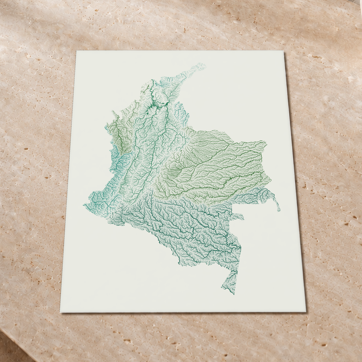 Quadro dos rios da Colômbia — Verde jade e porcelana, Sem margem — Fine art print — 3x4