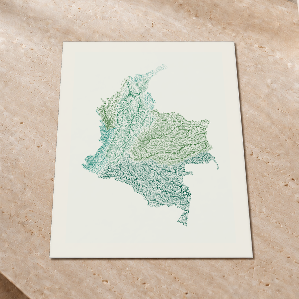 Quadro dos rios da Colômbia — Verde jade e porcelana, Margem branca — Fine art print — 3x4