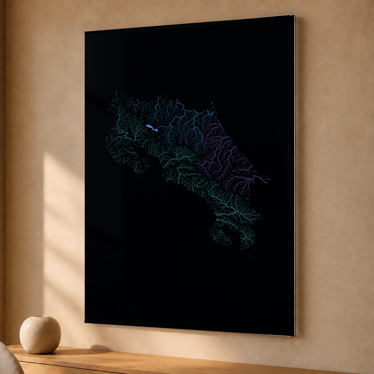 Quadro dos rios da Costa Rica — Neon hidrográfico, Sem margem — Acrílico — 3x4