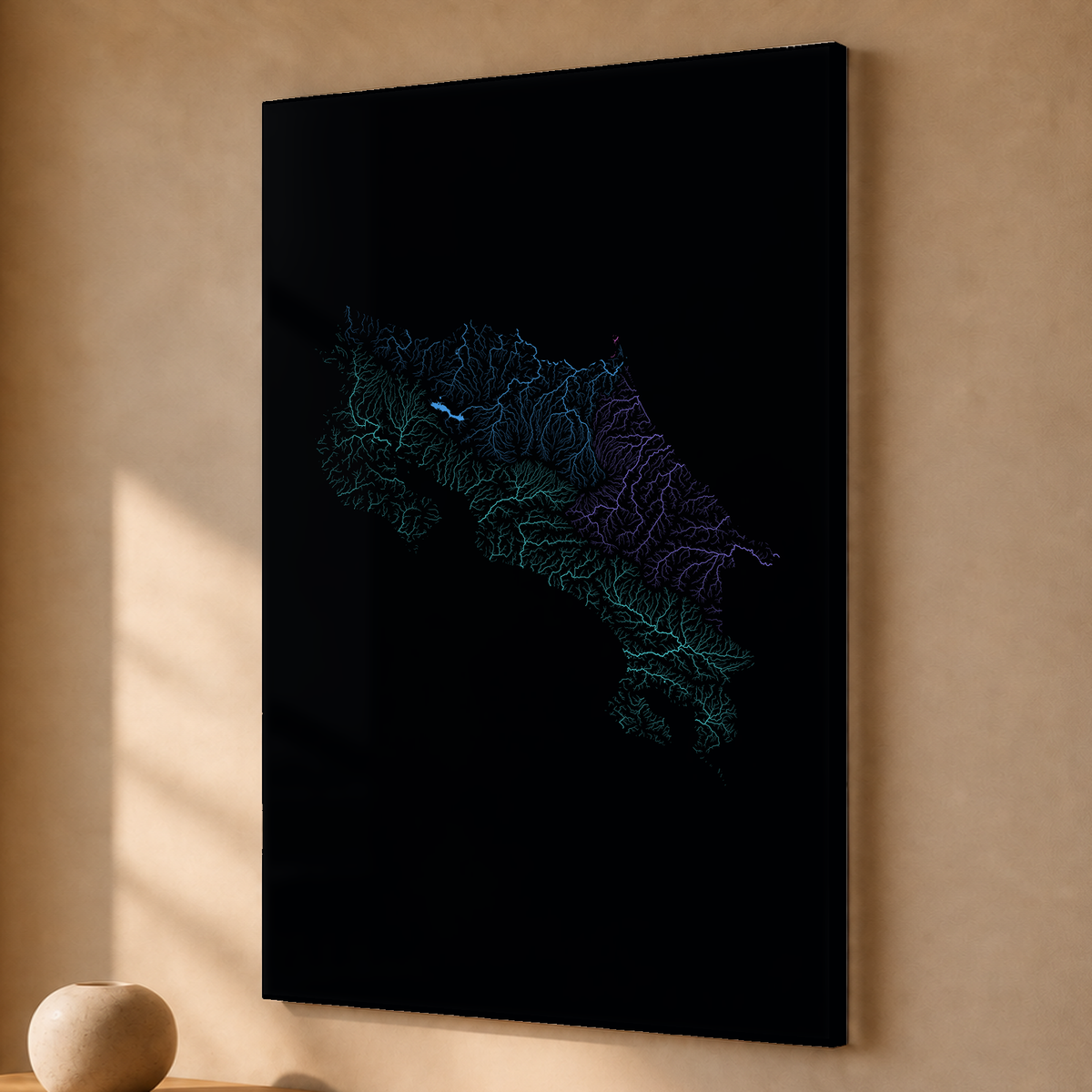 Quadro dos rios da Costa Rica — Neon hidrográfico, Sem margem — Acrílico — 2x3