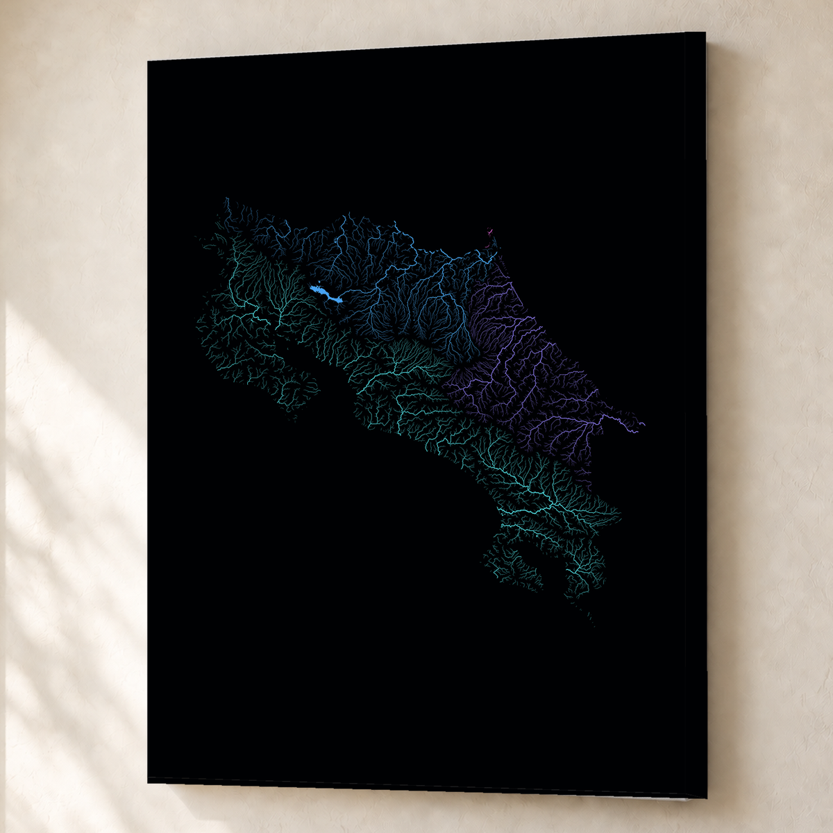 Quadro dos rios da Costa Rica — Neon hidrográfico, Sem margem — Canvas — 3x4