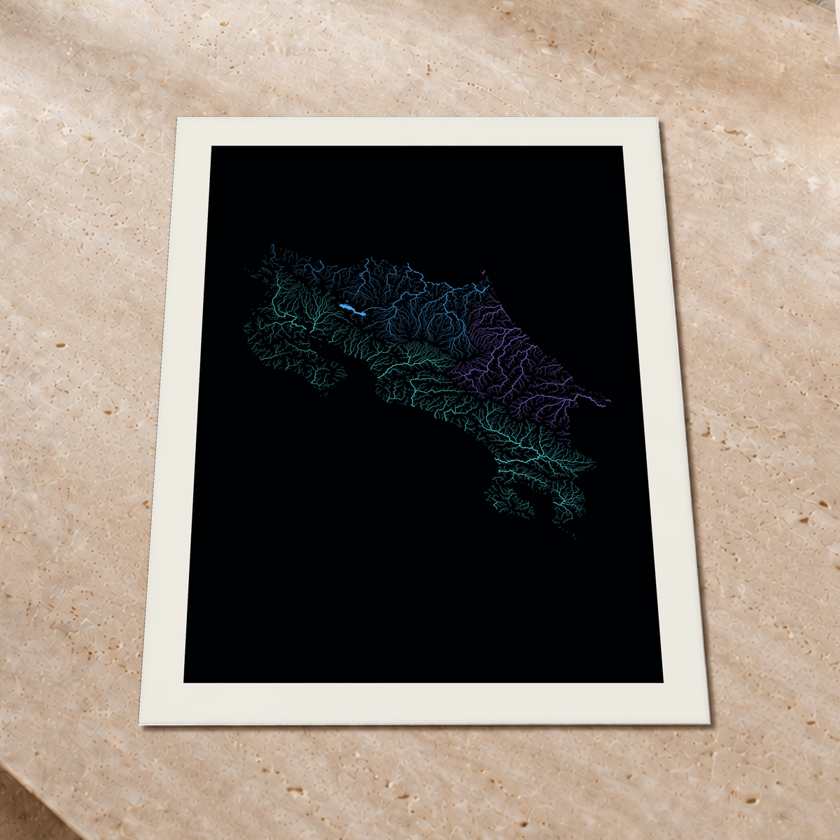 Quadro dos rios da Costa Rica — Neon hidrográfico, Margem branca — Fine art print — 3x4