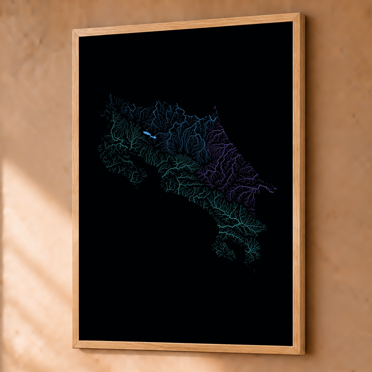 Quadro dos rios da Costa Rica — Neon hidrográfico, Natural · Sem margem — Fine art emoldurado — 3x4