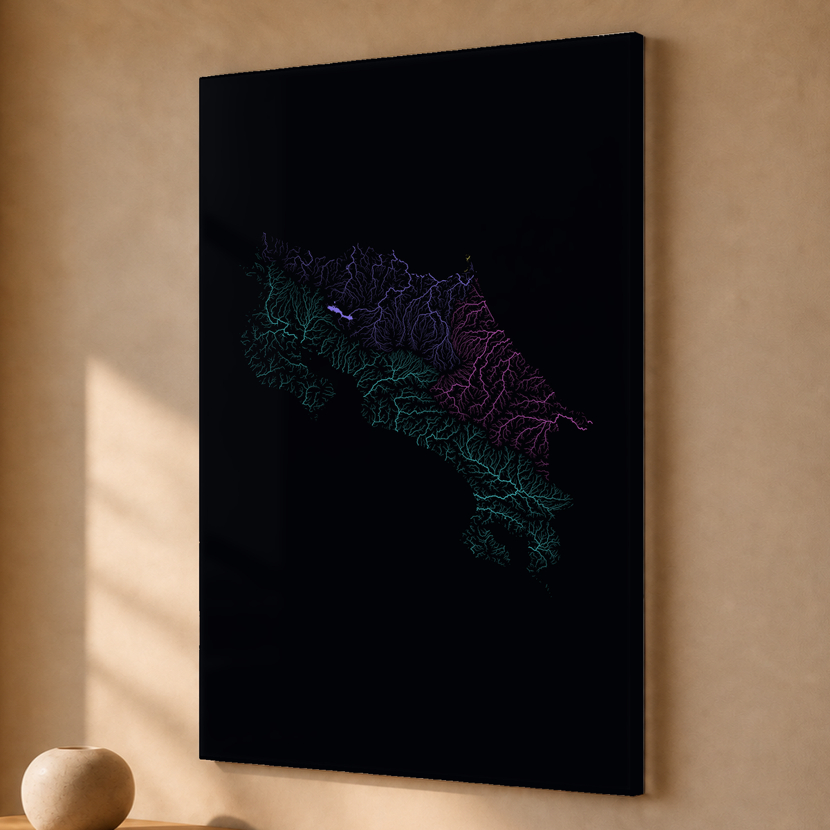 Quadro dos rios da Costa Rica — Neon por território, Sem margem — Acrílico — 2x3