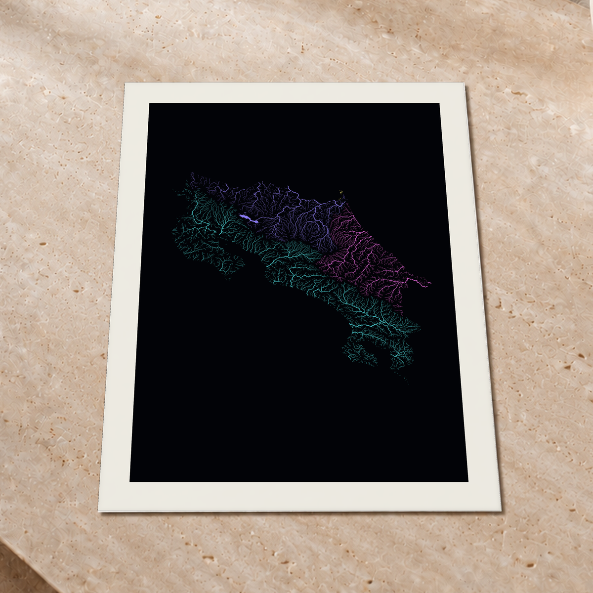 Quadro dos rios da Costa Rica — Neon por território, Margem branca — Fine art print — 3x4