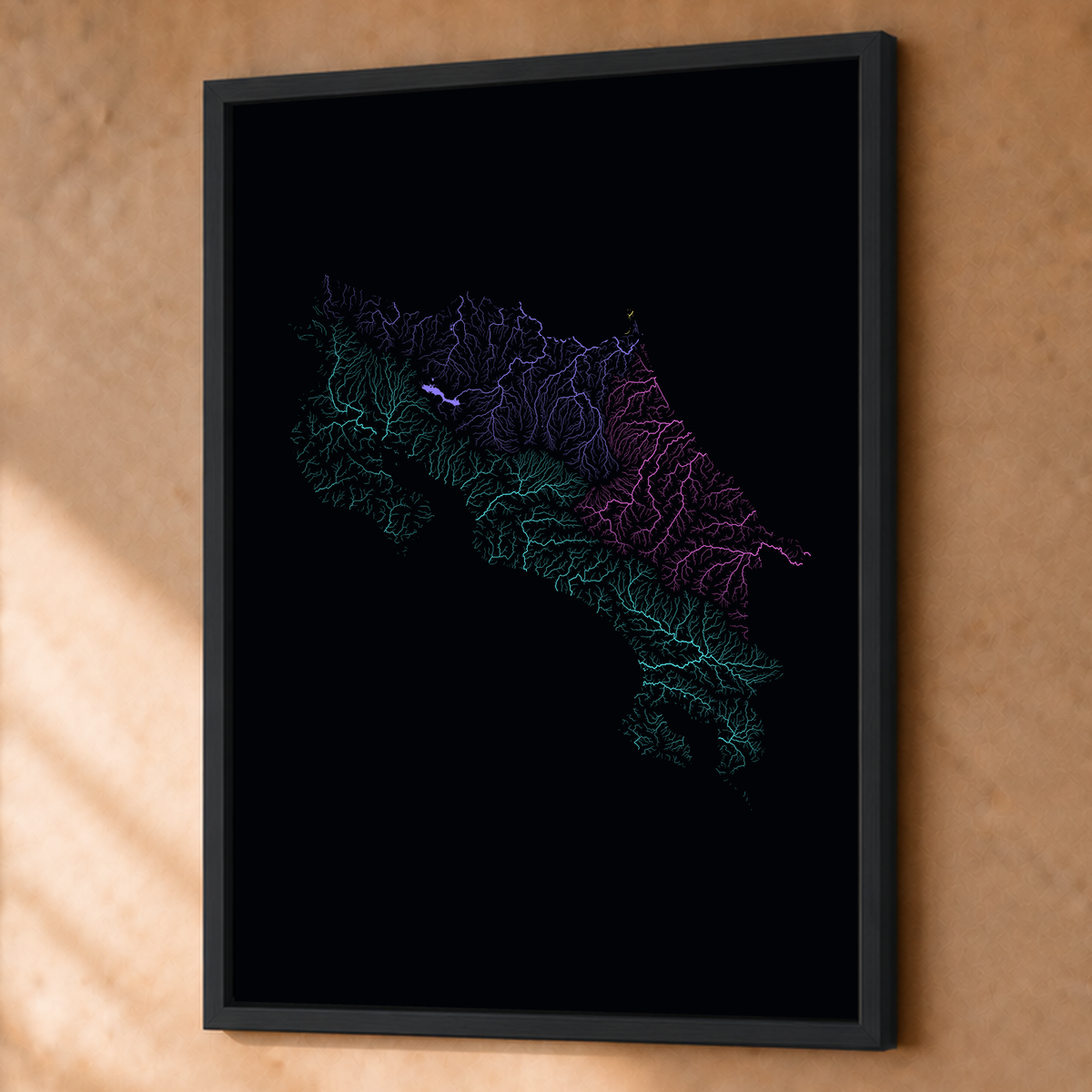 Quadro dos rios da Costa Rica — Neon por território, Preto · Sem margem — Fine art emoldurado — 3x4