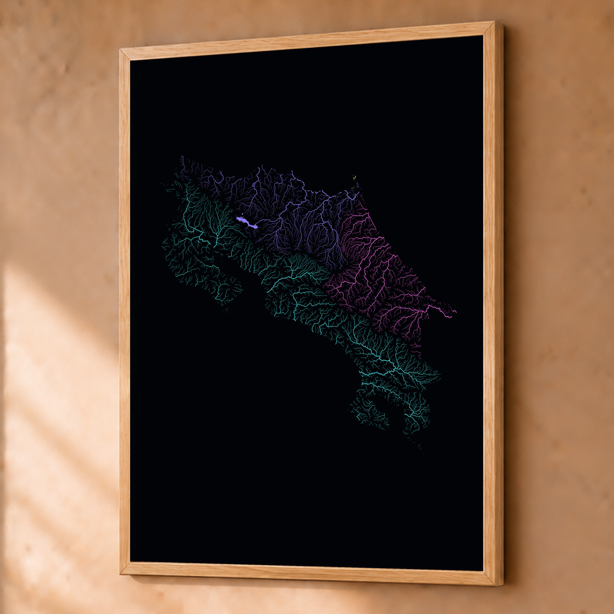 Quadro dos rios da Costa Rica — Neon por território, Natural · Sem margem — Fine art emoldurado — 3x4