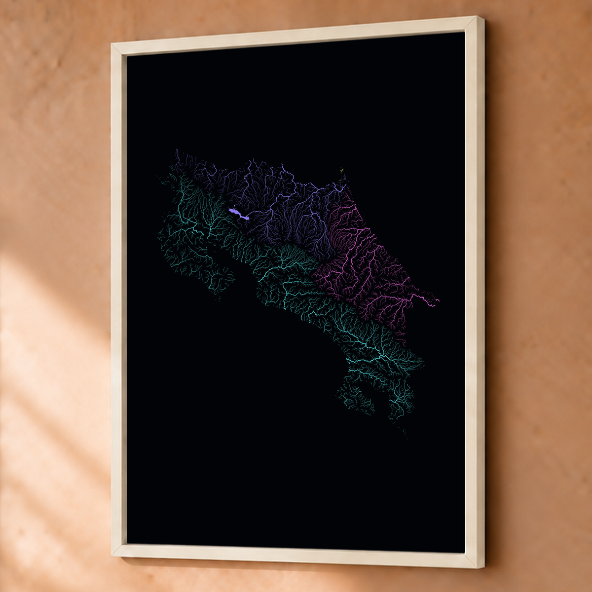Quadro dos rios da Costa Rica — Neon por território, Branco · Sem margem — Fine art emoldurado — 3x4