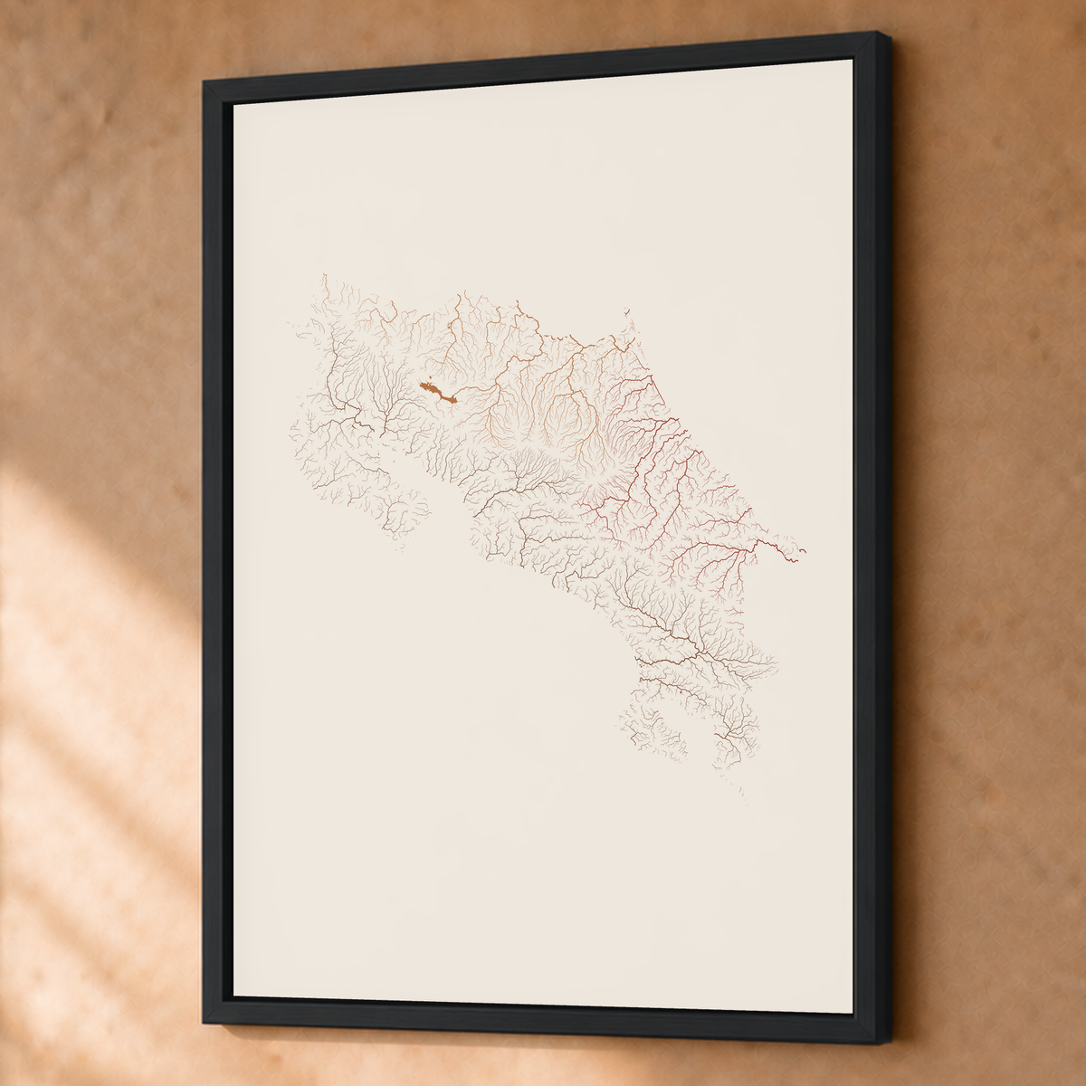 Quadro dos rios da Costa Rica — Terracota e areia, Preto · Sem margem — Fine art emoldurado — 3x4