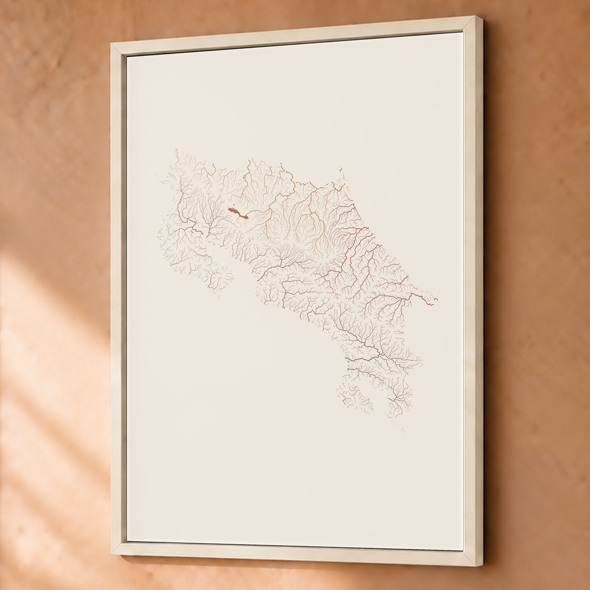 Quadro dos rios da Costa Rica — Terracota e areia, Branco · Sem margem — Fine art emoldurado — 3x4