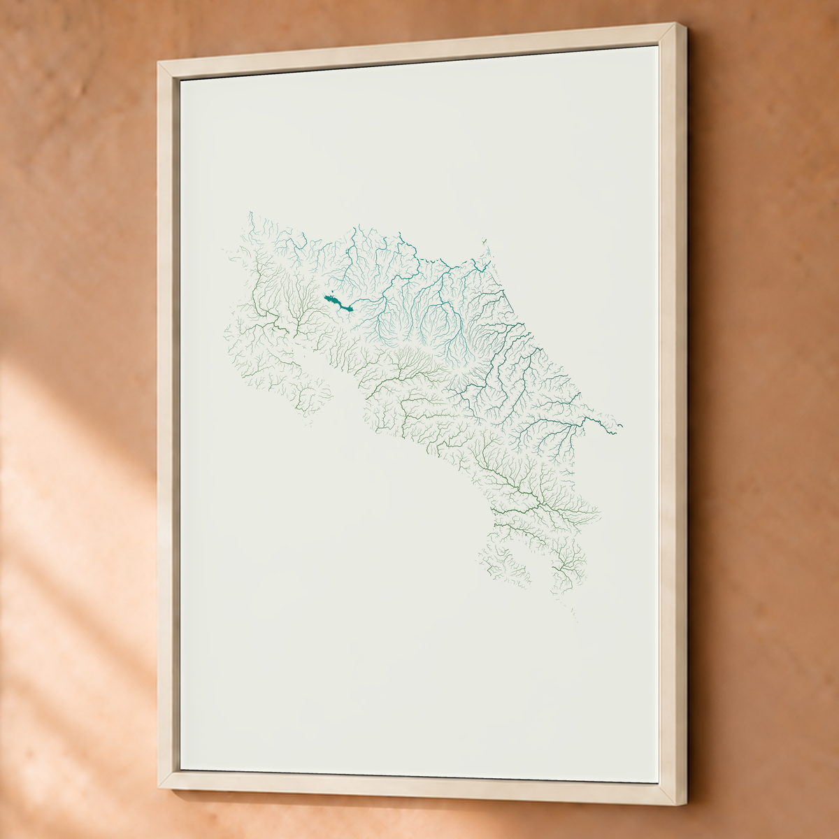 Quadro dos rios da Costa Rica — Verde jade e porcelana, Branco · Sem margem — Fine art emoldurado — 3x4