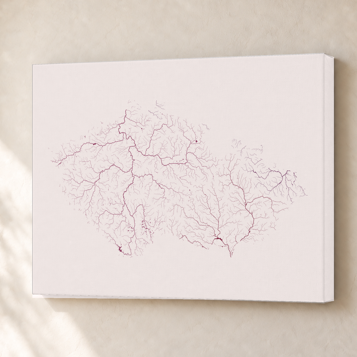 Beautiful Rivers — Chéquia — Ameixa e rosé, Canvas · 45 × 60 cm, Sem margem