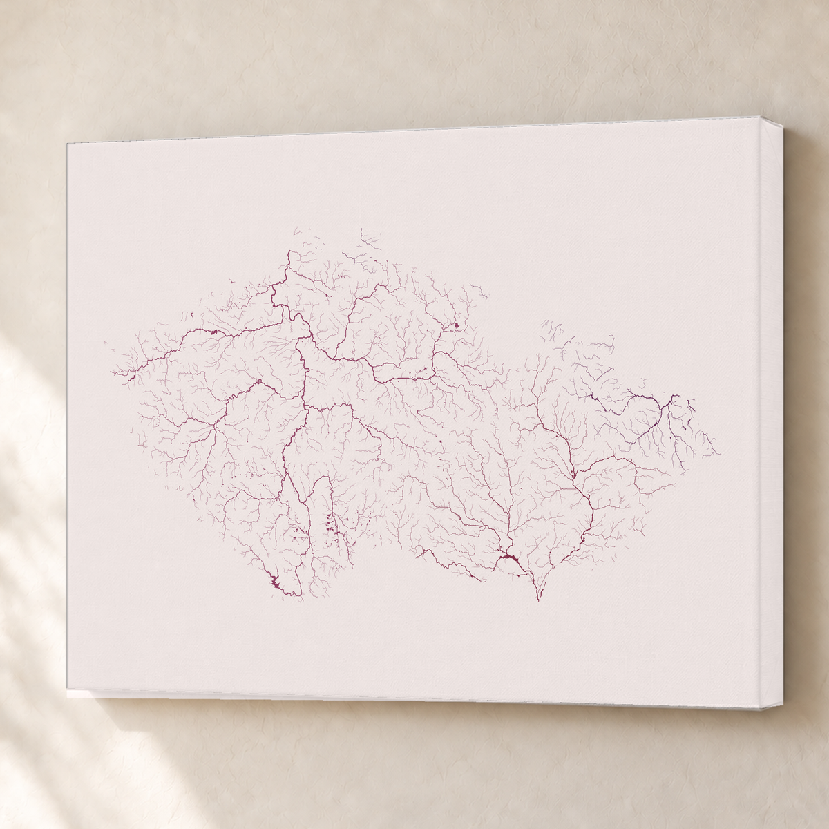 Beautiful Rivers — Chéquia — Ameixa e rosé, Canvas · 60 × 80 cm, Sem margem