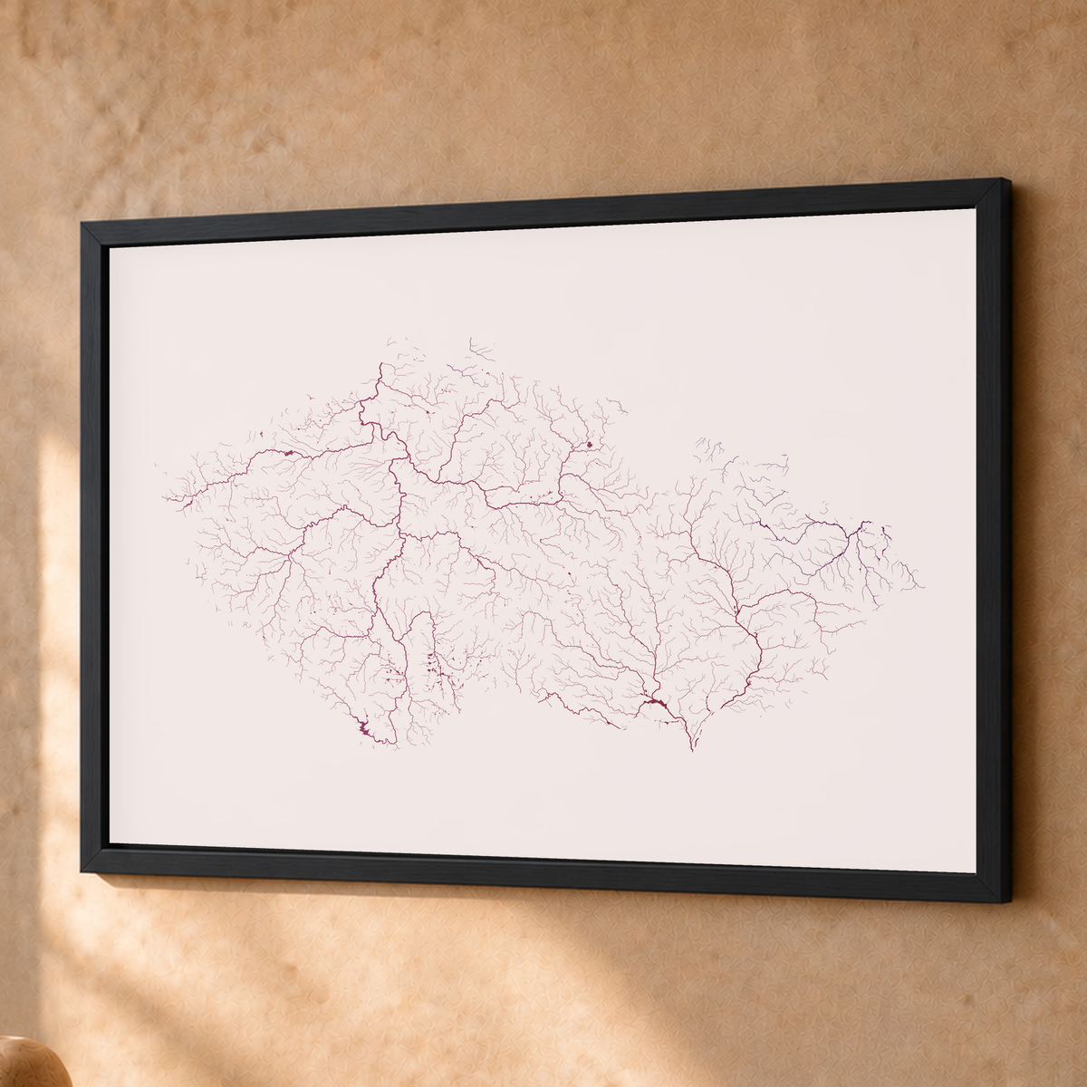 Beautiful Rivers — Chéquia — Ameixa e rosé, Fine art emoldurado · 45 × 60 cm, Preto · Sem margem