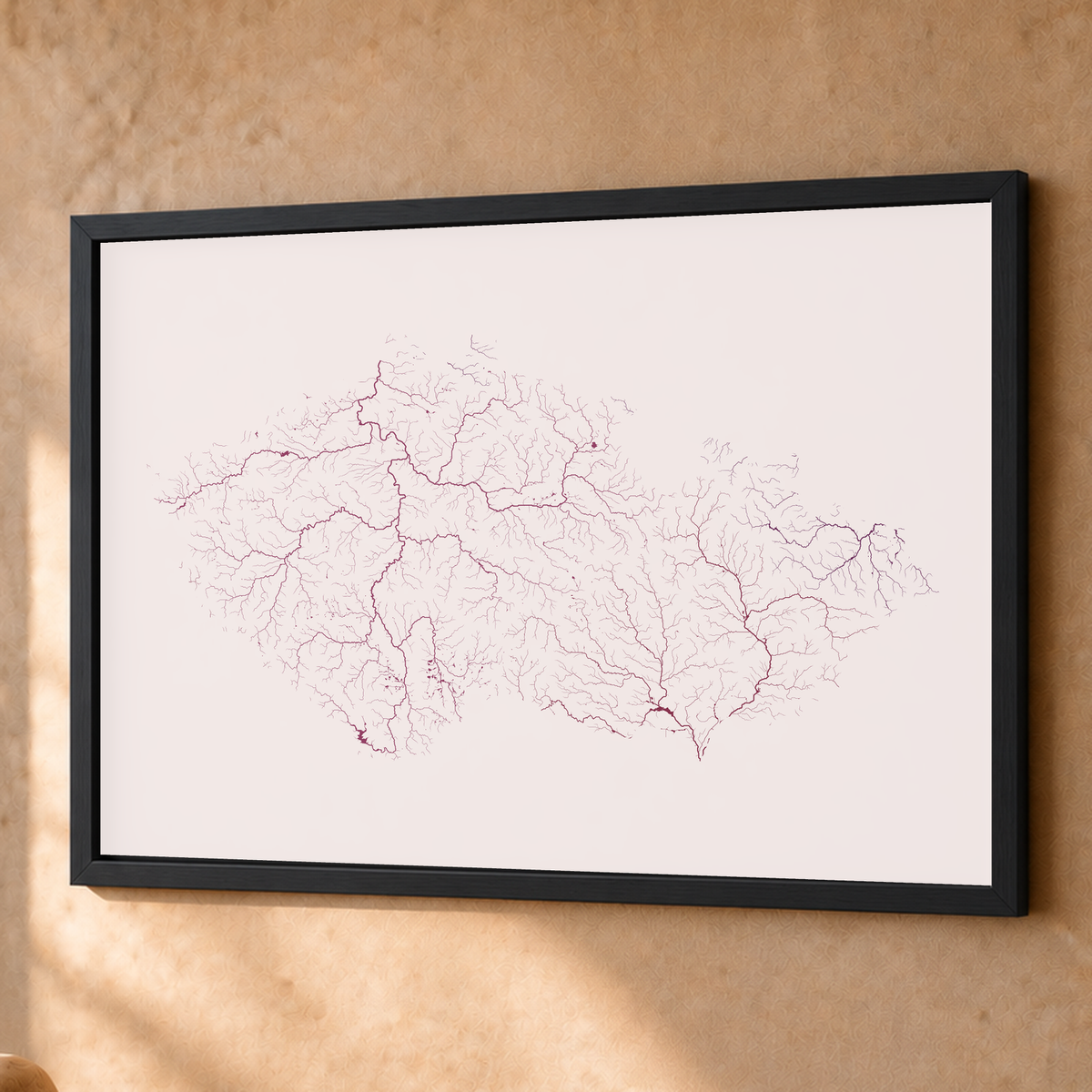 Beautiful Rivers — Chéquia — Ameixa e rosé, Fine art emoldurado · 60 × 80 cm, Preto · Sem margem