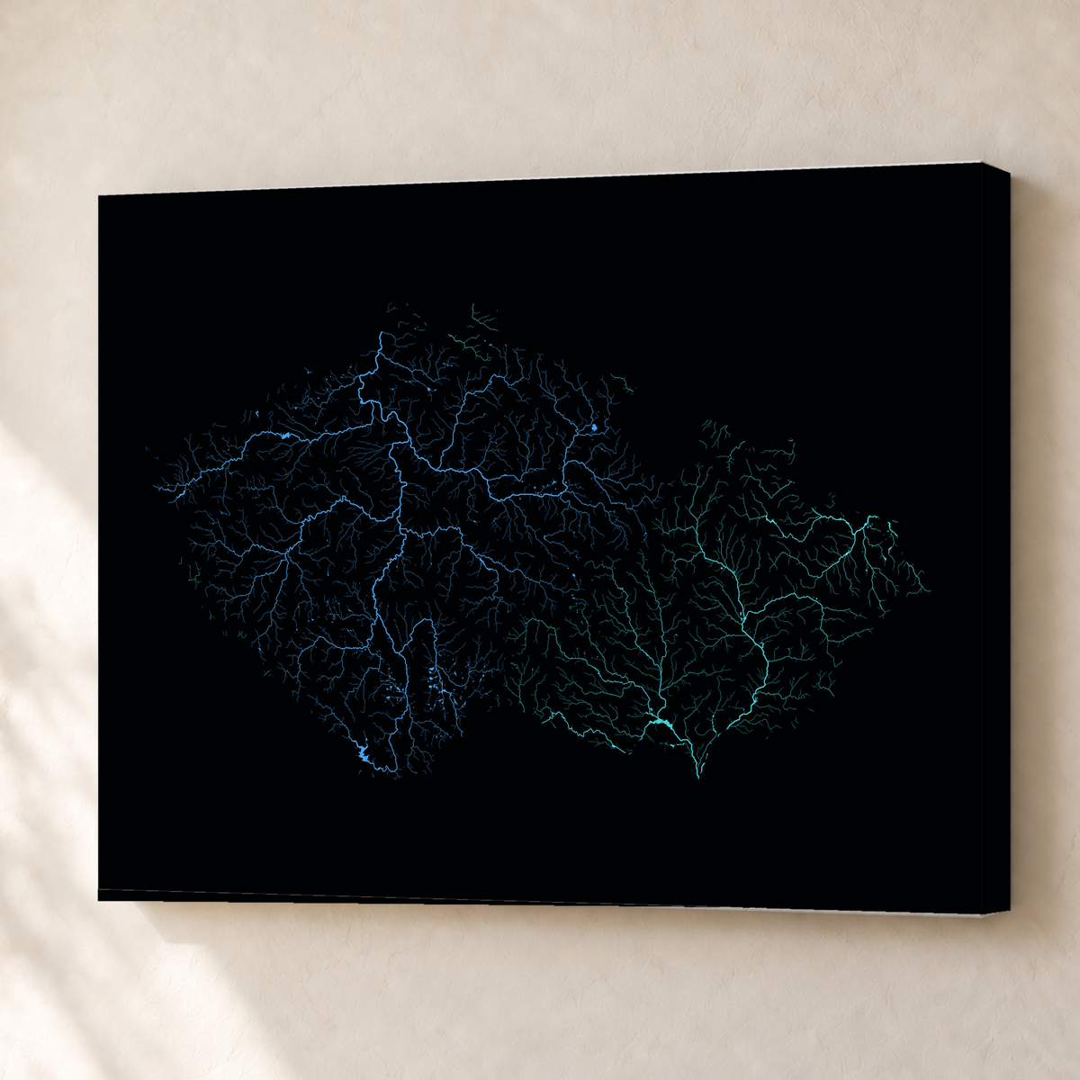 Beautiful Rivers — Chéquia — Neon hidrográfico, Canvas · 45 × 60 cm, Sem margem