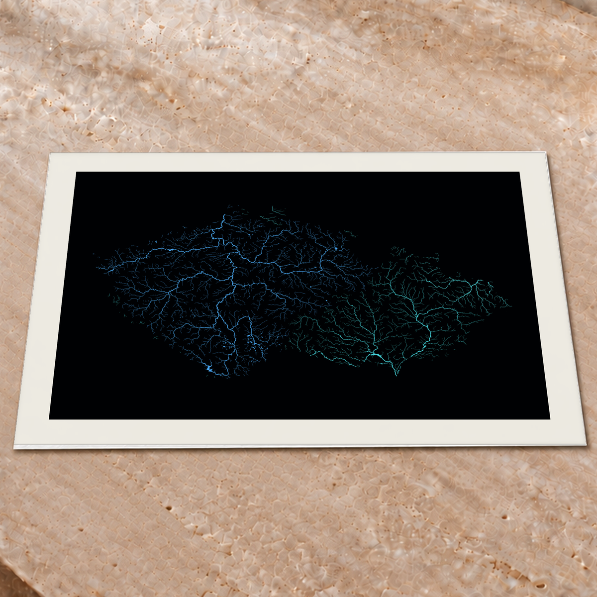 Beautiful Rivers — Chéquia — Neon hidrográfico, Impressão fine art · 60 × 80 cm, Margem branca