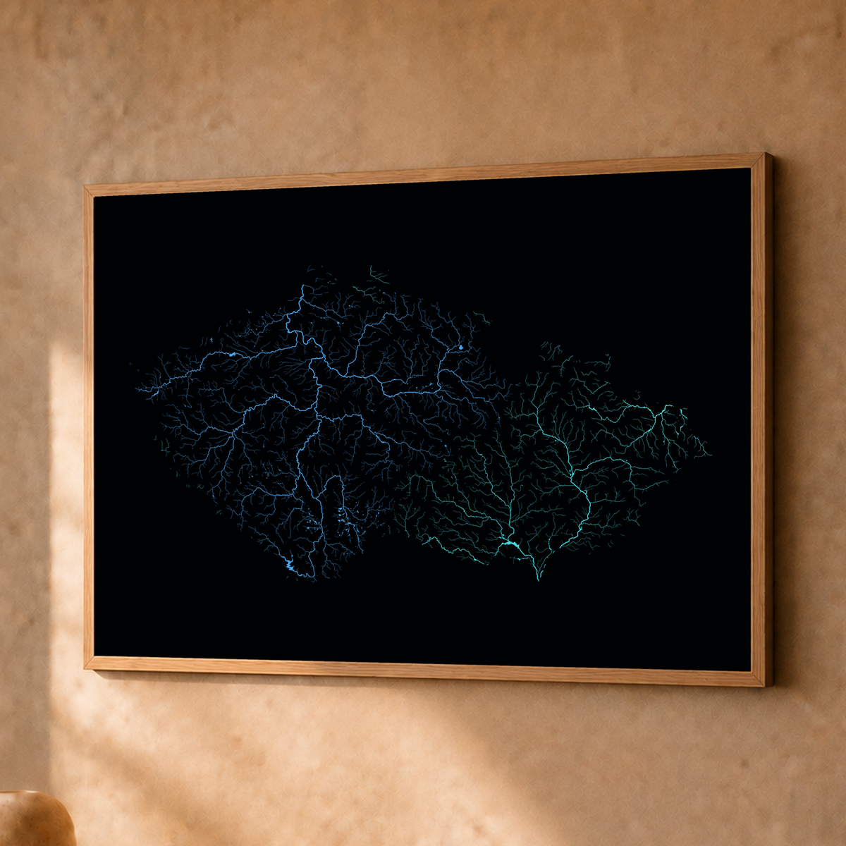 Beautiful Rivers — Chéquia — Neon hidrográfico, Fine art emoldurado · 30 × 40 cm, Natural · Sem margem