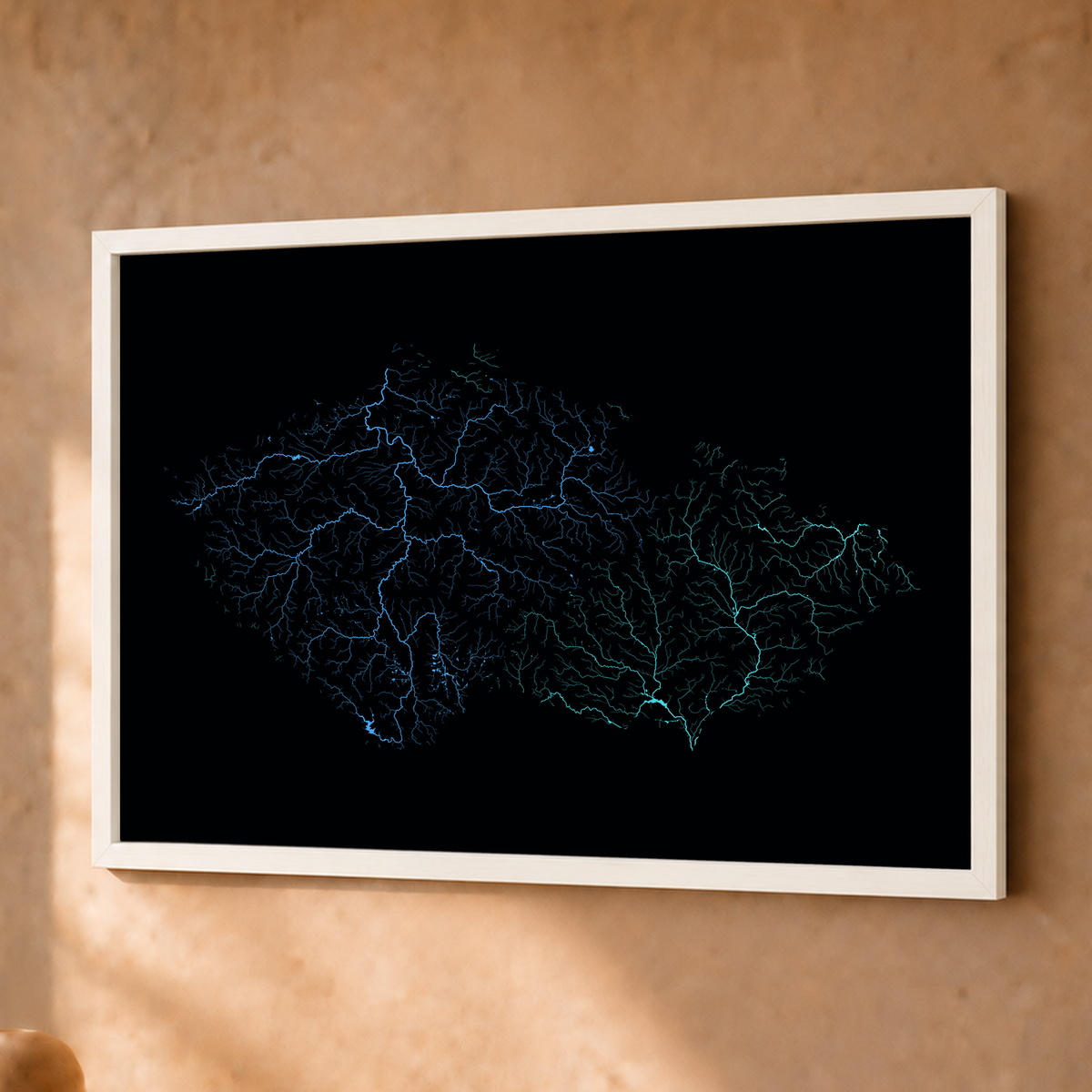 Beautiful Rivers — Chéquia — Neon hidrográfico, Fine art emoldurado · 30 × 40 cm, Branco · Sem margem