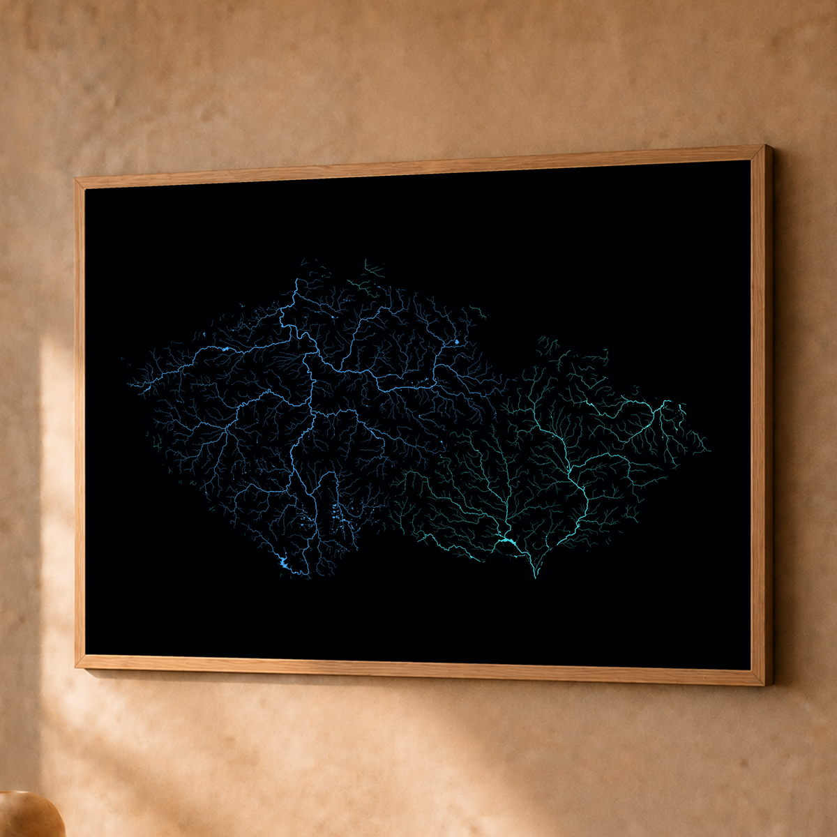 Beautiful Rivers — Chéquia — Neon hidrográfico, Fine art emoldurado · 45 × 60 cm, Natural · Sem margem