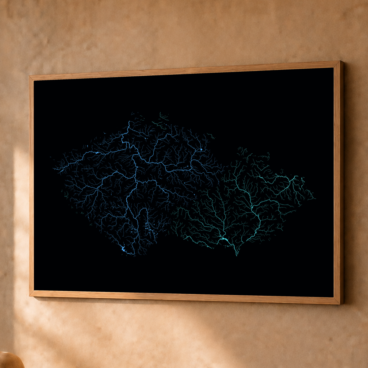Beautiful Rivers — Chéquia — Neon hidrográfico, Fine art emoldurado · 60 × 80 cm, Natural · Sem margem