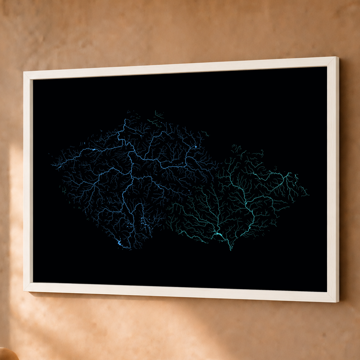 Beautiful Rivers — Chéquia — Neon hidrográfico, Fine art emoldurado · 60 × 80 cm, Branco · Sem margem