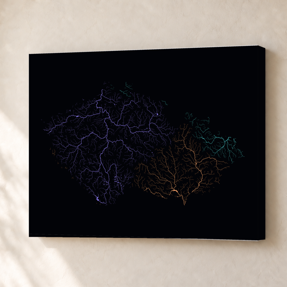 Beautiful Rivers — Chéquia — Neon por território, Canvas · 30 × 40 cm, Sem margem