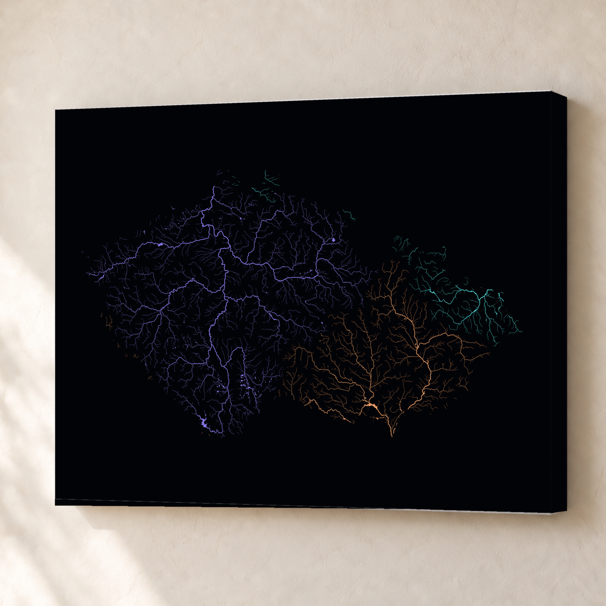 Beautiful Rivers — Chéquia — Neon por território, Canvas · 45 × 60 cm, Sem margem