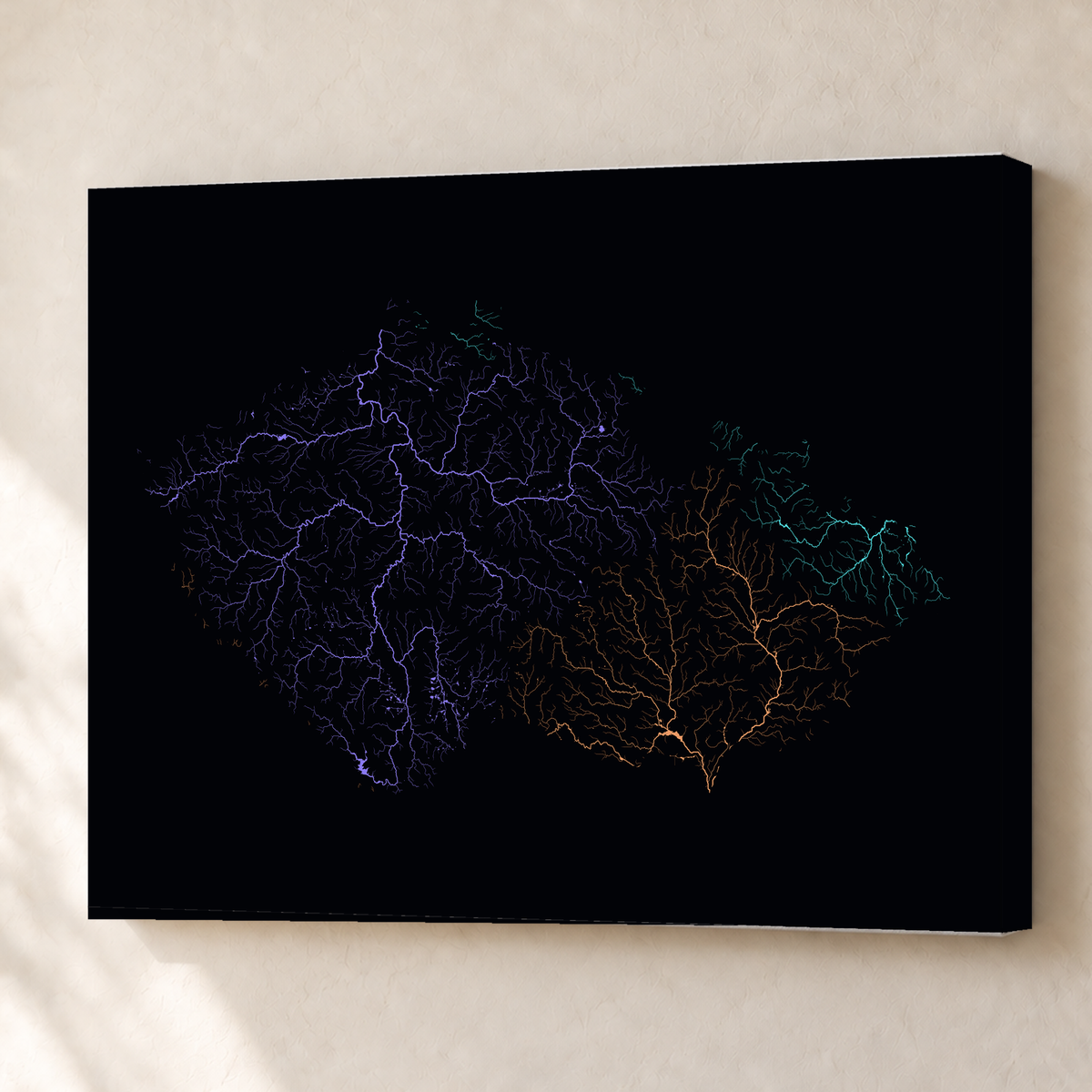 Beautiful Rivers — Chéquia — Neon por território, Canvas · 60 × 80 cm, Sem margem