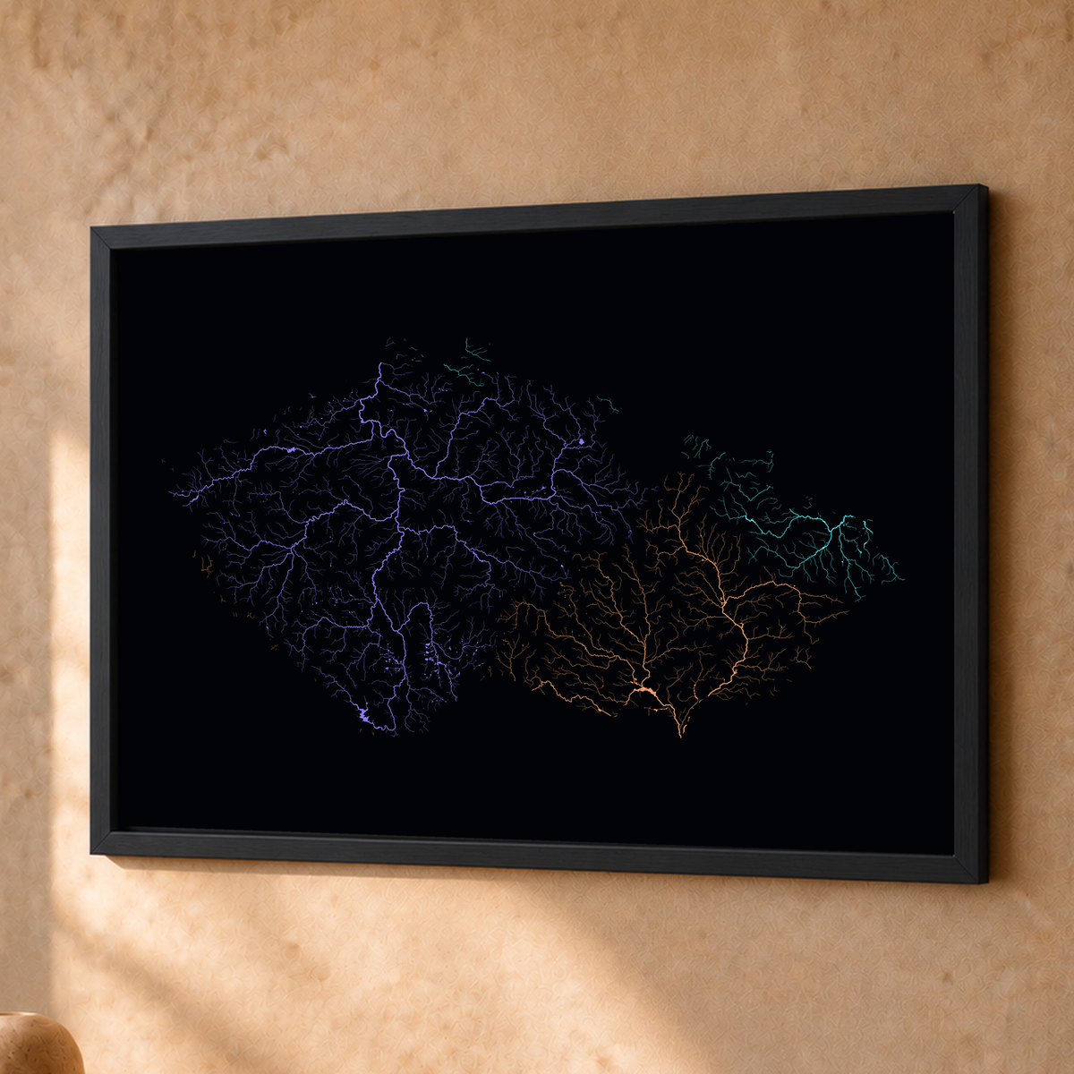 Beautiful Rivers — Chéquia — Neon por território, Fine art emoldurado · 30 × 40 cm, Preto · Sem margem