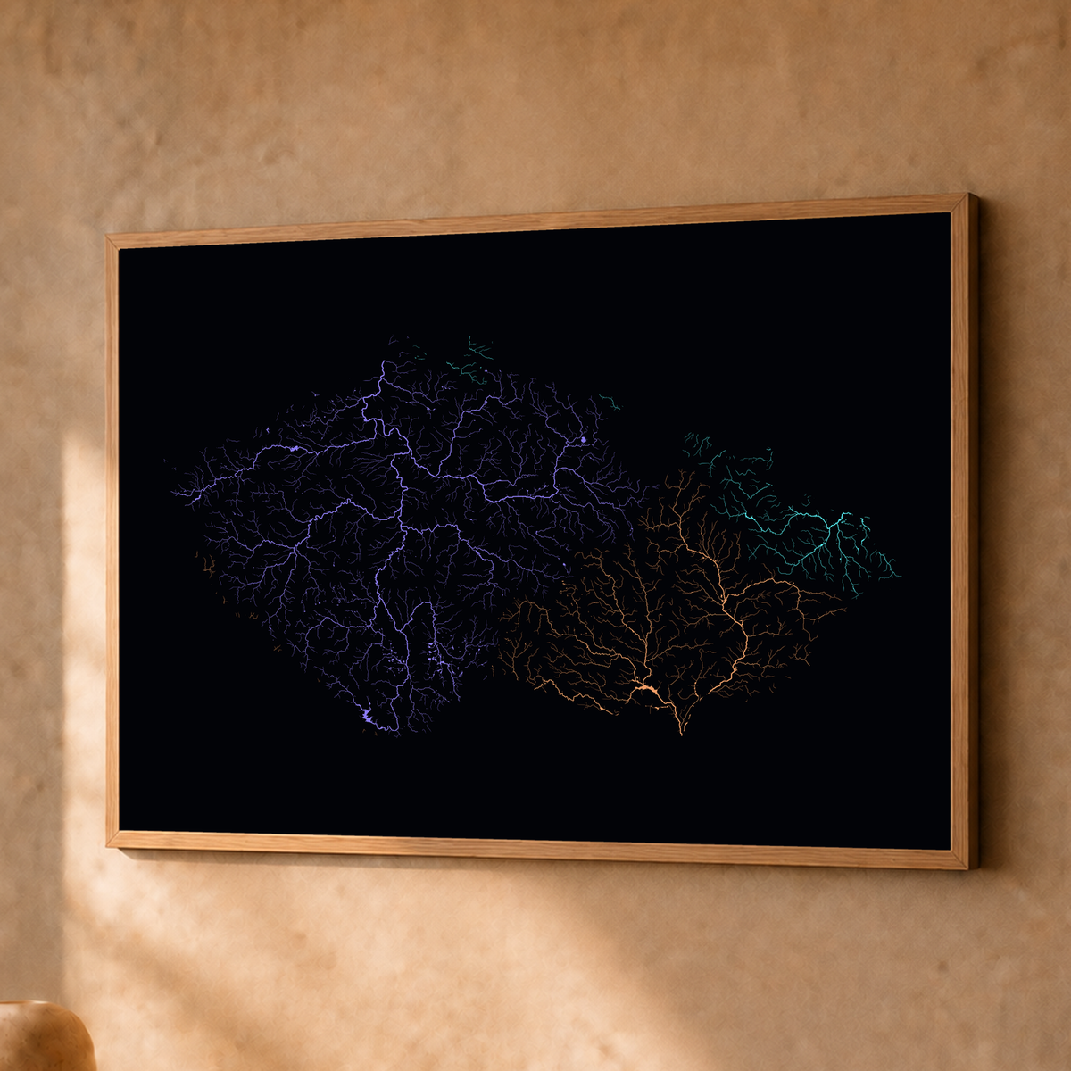 Beautiful Rivers — Chéquia — Neon por território, Fine art emoldurado · 30 × 40 cm, Natural · Sem margem