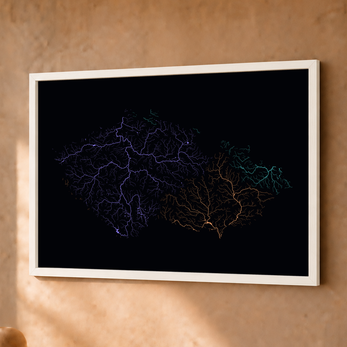 Beautiful Rivers — Chéquia — Neon por território, Fine art emoldurado · 30 × 40 cm, Branco · Sem margem