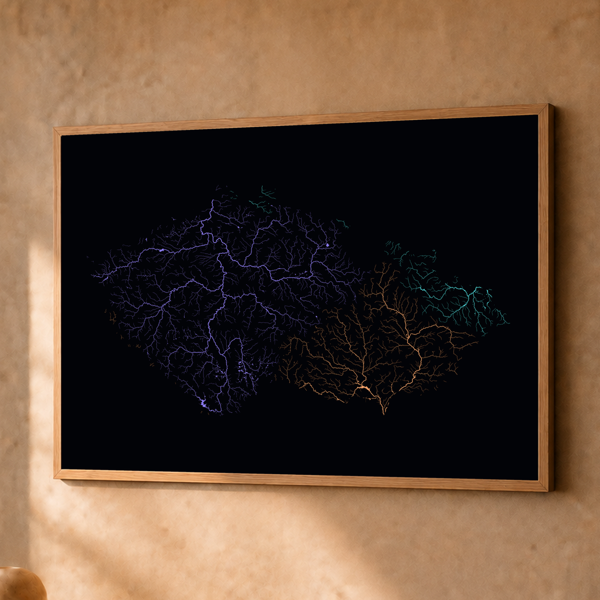 Beautiful Rivers — Chéquia — Neon por território, Fine art emoldurado · 45 × 60 cm, Natural · Sem margem