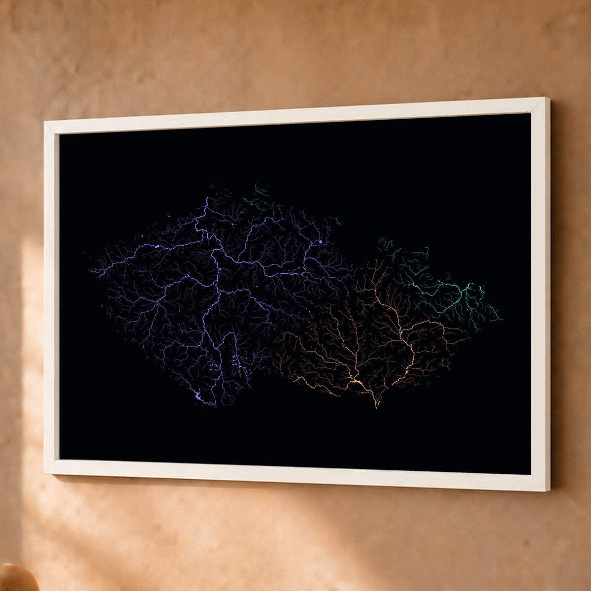 Beautiful Rivers — Chéquia — Neon por território, Fine art emoldurado · 45 × 60 cm, Branco · Sem margem