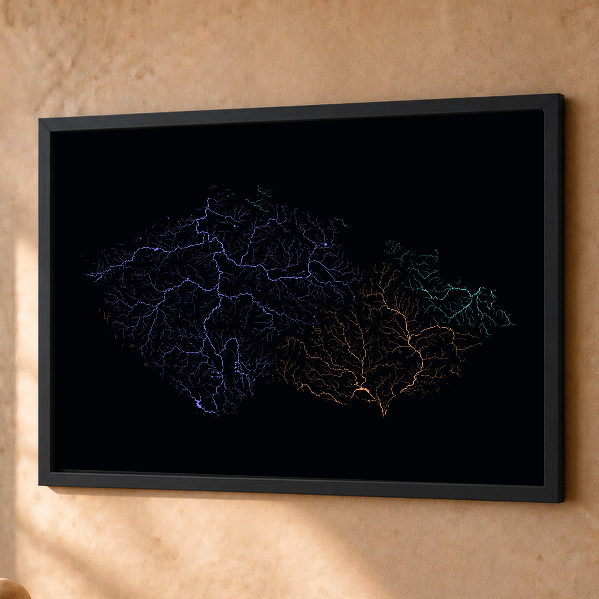 Beautiful Rivers — Chéquia — Neon por território, Fine art emoldurado · 60 × 80 cm, Preto · Sem margem