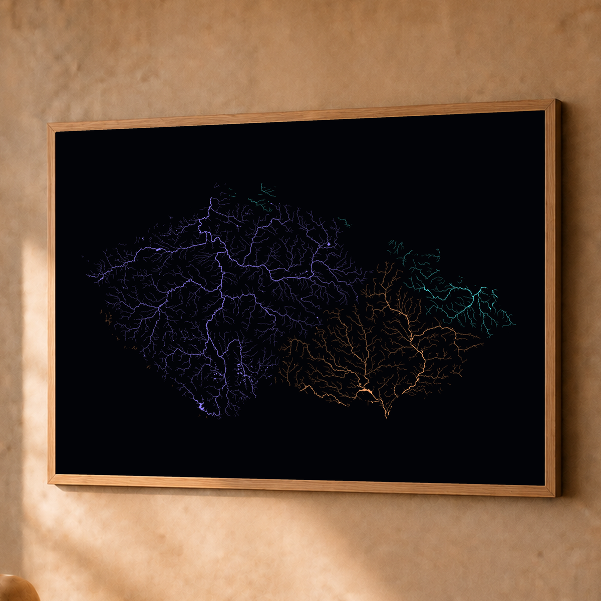 Beautiful Rivers — Chéquia — Neon por território, Fine art emoldurado · 60 × 80 cm, Natural · Sem margem