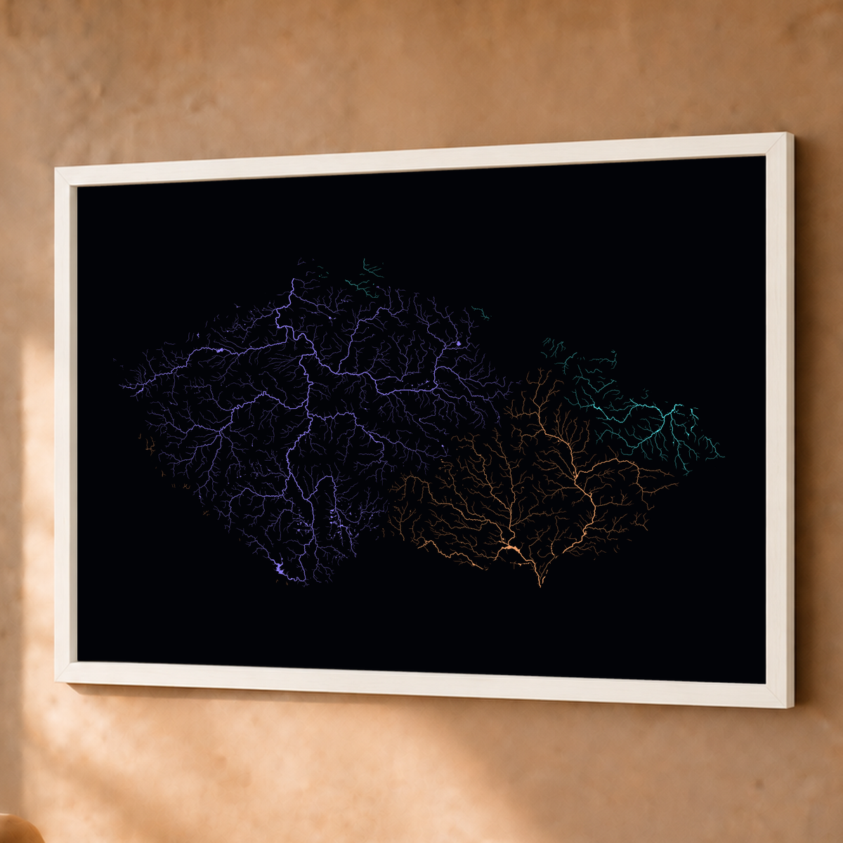 Beautiful Rivers — Chéquia — Neon por território, Fine art emoldurado · 60 × 80 cm, Branco · Sem margem
